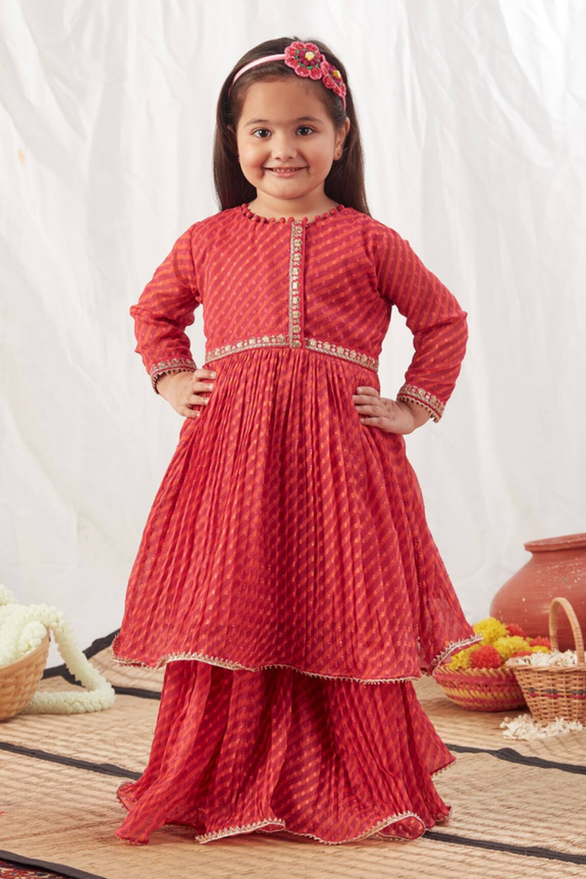 Vivedkids Stripe Pattern Peplum Top And Lehenga Set 