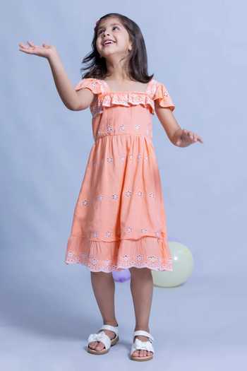 Littlecheer Floral Pattern Cotton Schiffli Dress 
