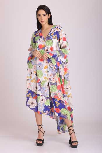 Alpona Designs By Soham Acharya Floral Print Bell Sleeve Dress 