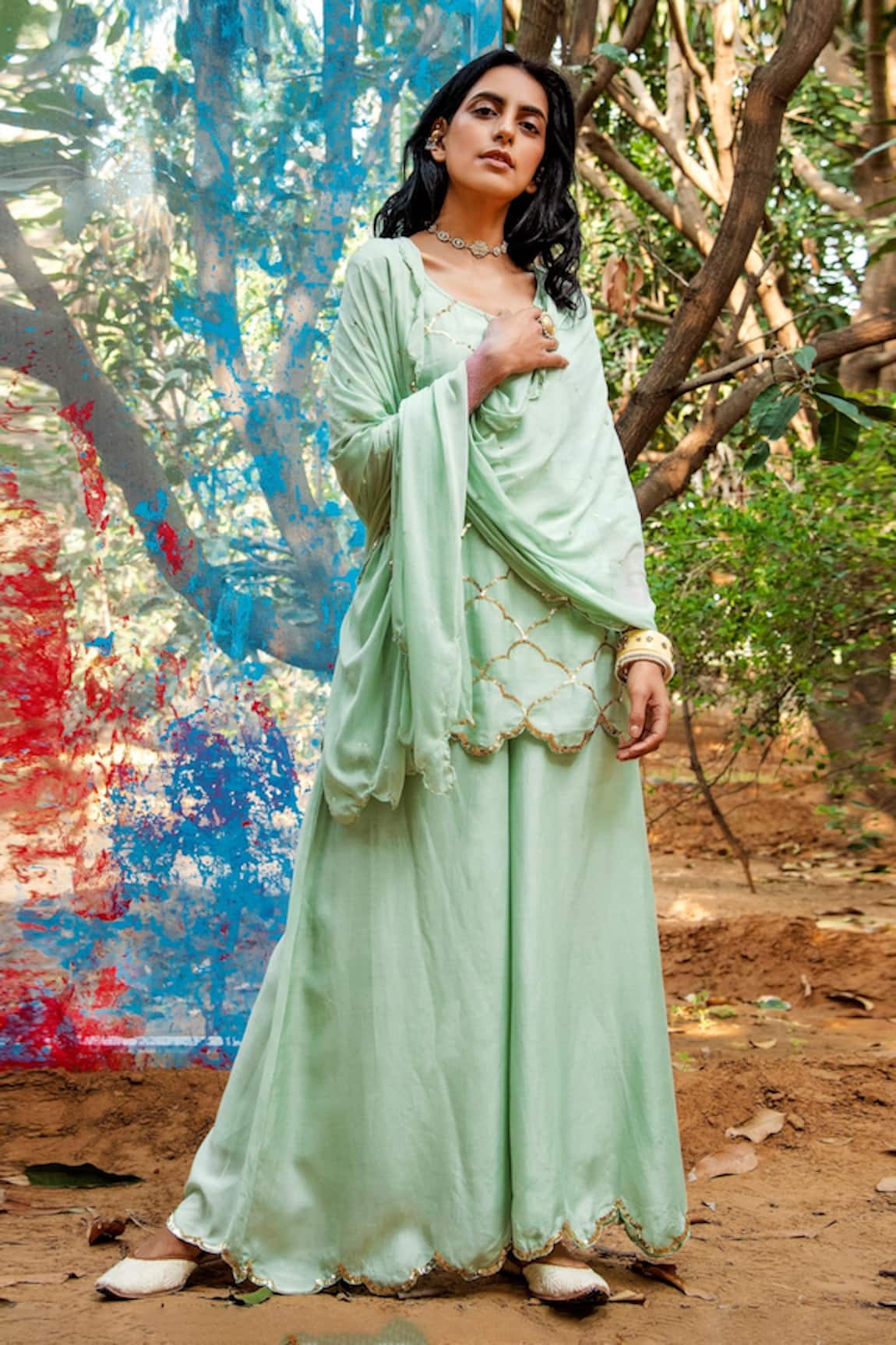 Gulaal Embroidered Short Kurta Palazzo Set