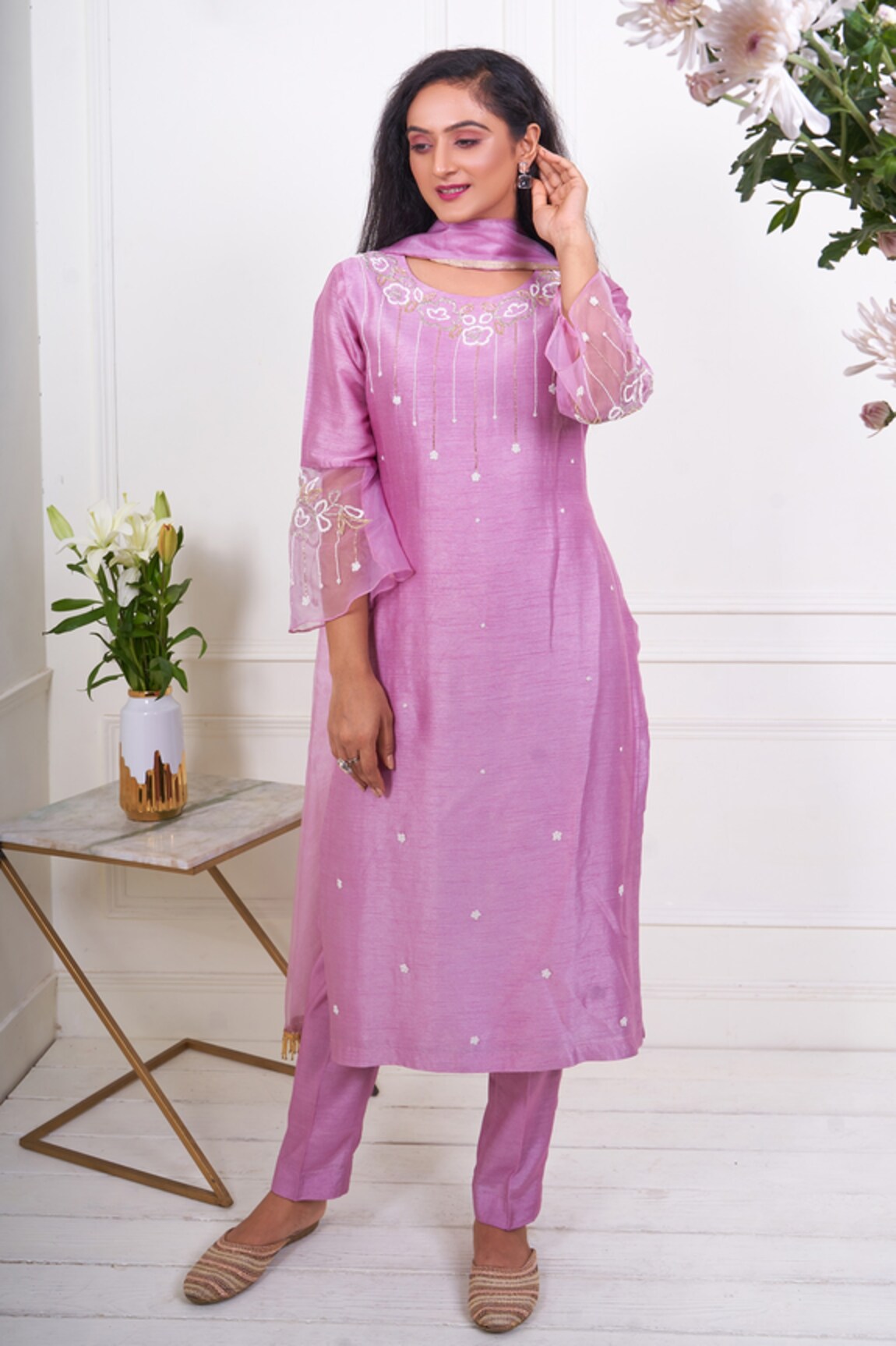 Geetika Jain Placement Pearl Embroidered Kurta Set