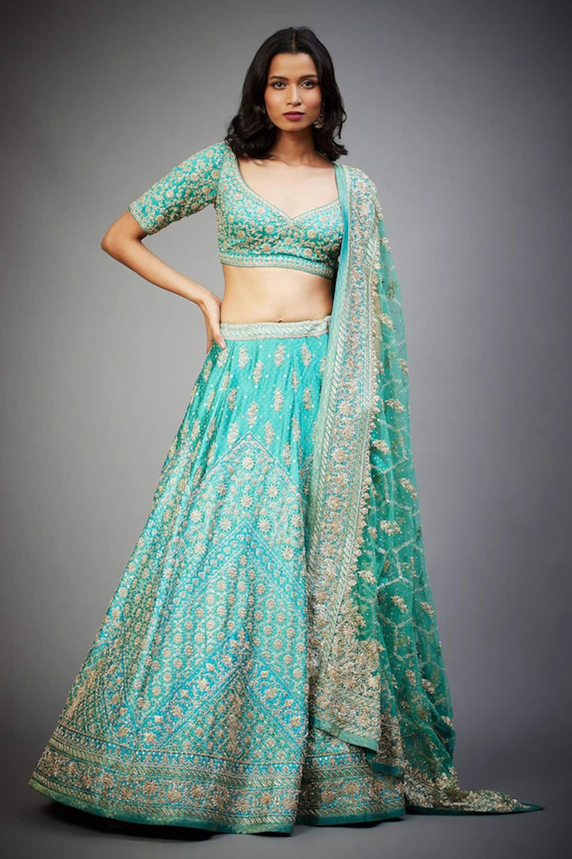 RI.Ritu Kumar Tania Zardozi Floral Embroidered Bridal Lehenga Set