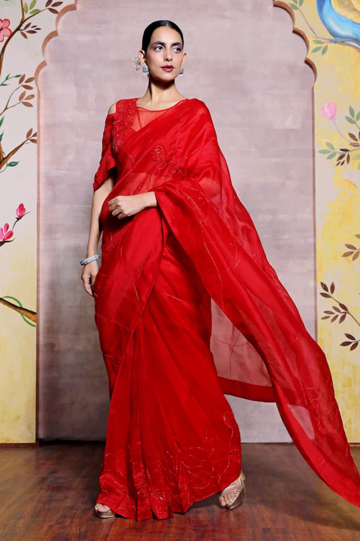 Shilpi Gupta Organza Beaded Embroidered Saree With Blouse 