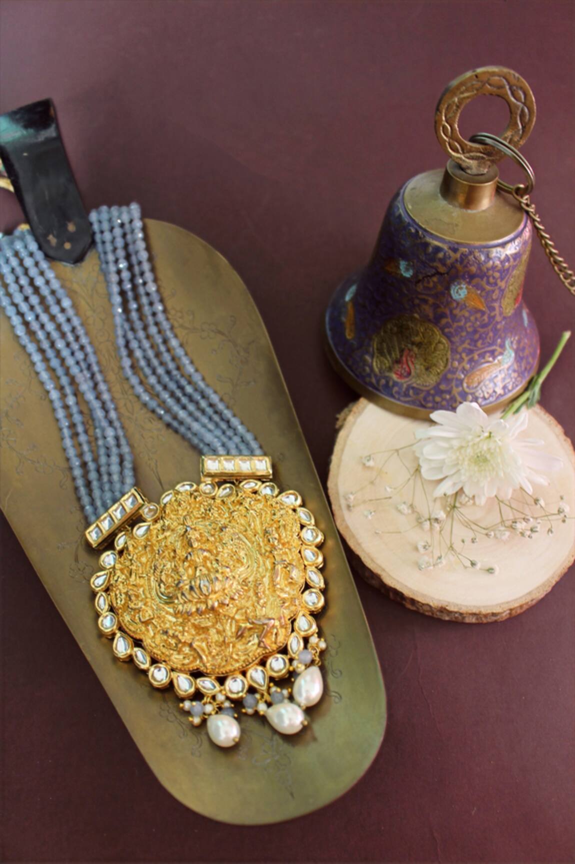 Nayaab By Sonia Zamani Jadau Temple Pendant Necklace 