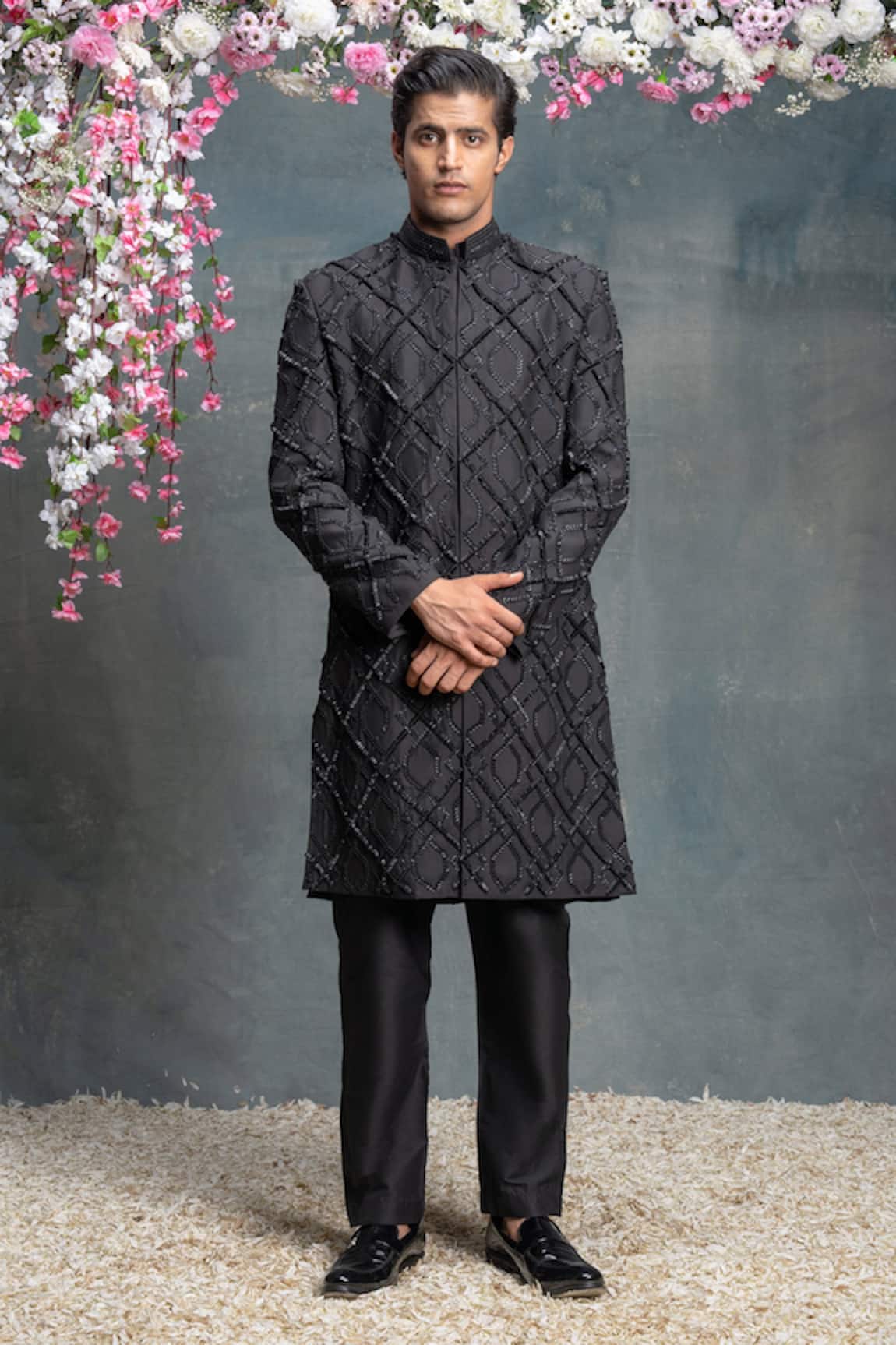Sanjev Marwaaha Cotton Silk Crystal Embellished Jacket Kurta Set