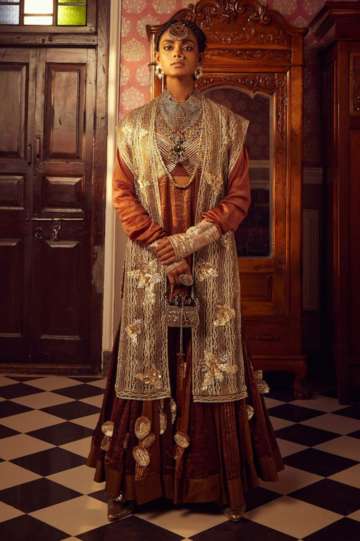 Etasha By Asha Jain Embroidered Crochet Jacket & Sharara Set