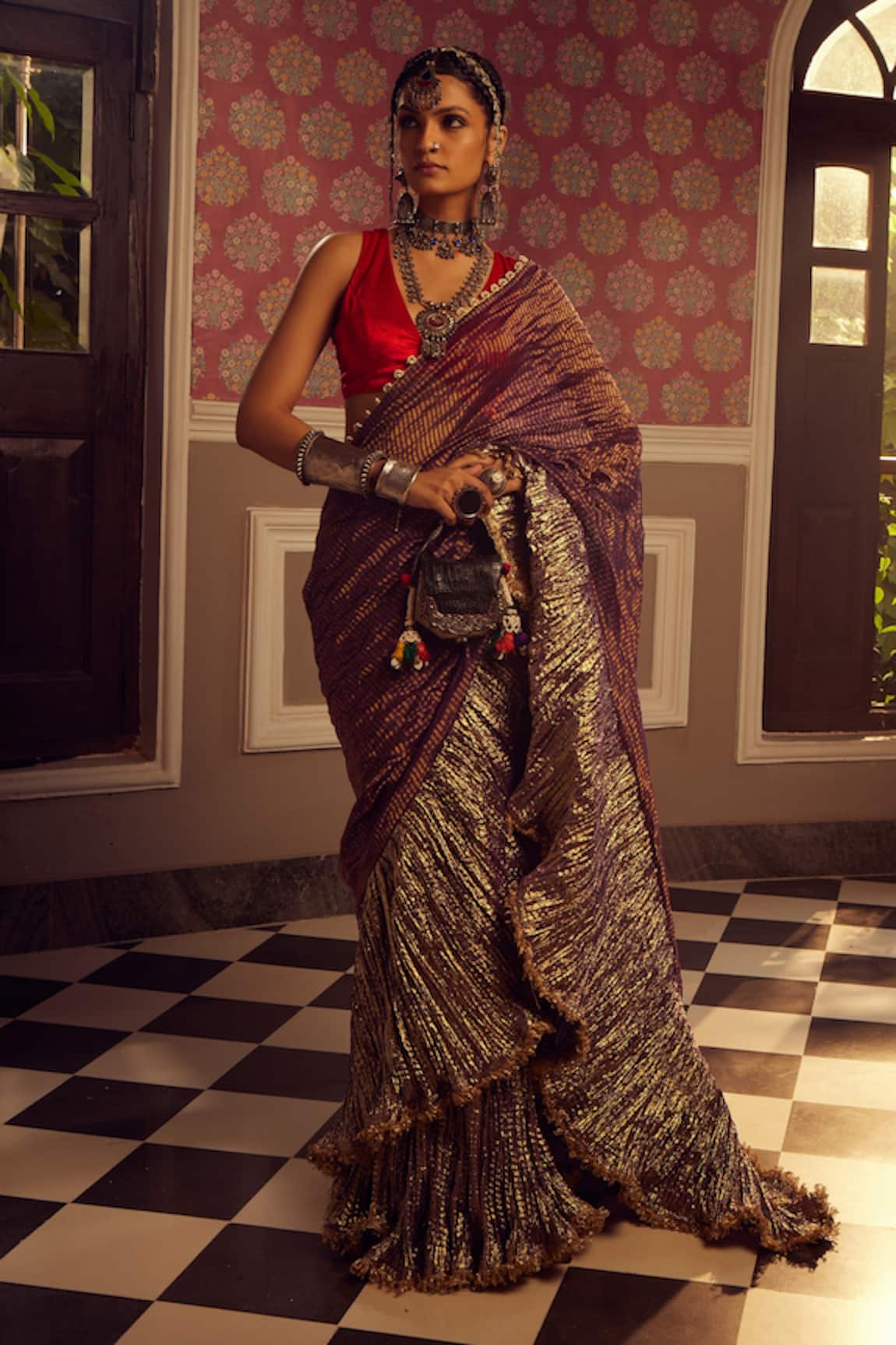 Etasha by Asha Jain Metallic Pre-Draped Saree With Blouse