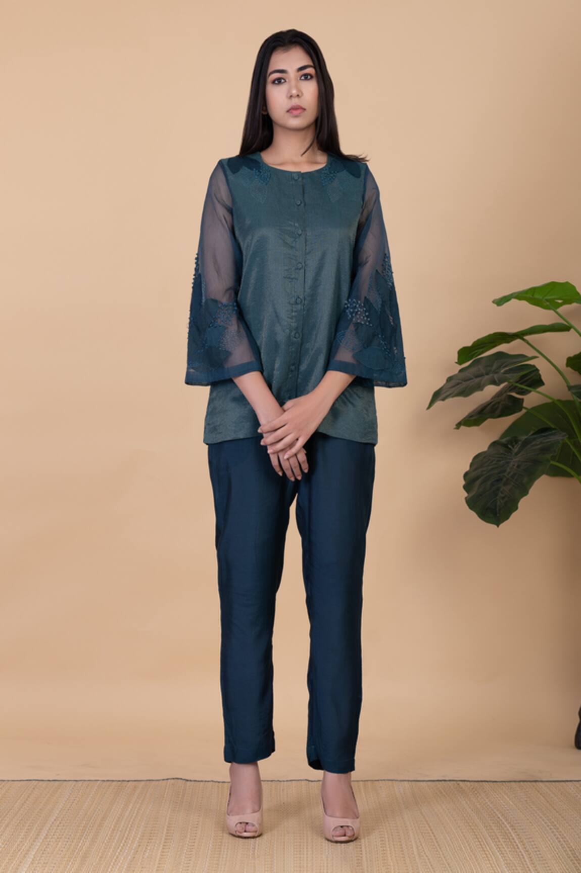 Chambray & CO. Avah Sleeve Embroidered Shirt & Pant Set