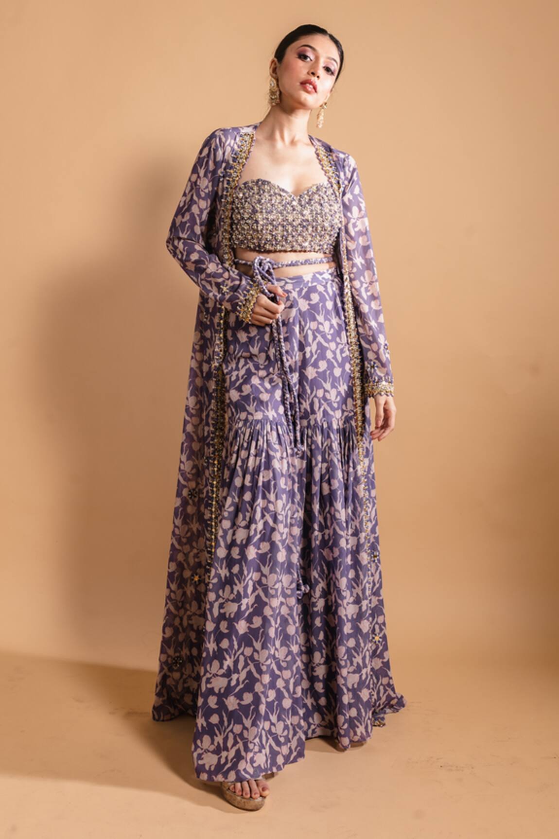 Ria Shah Label Floral Printed Jacket & Sharara Set