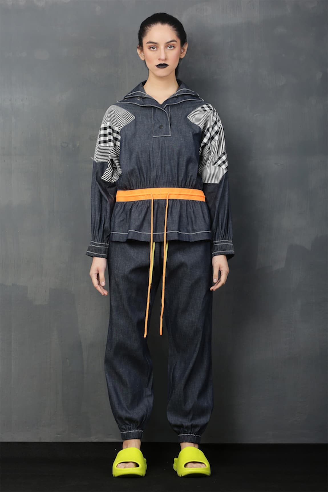 I am Trouble by KC Denim Geometric Patch Top & Pant Set