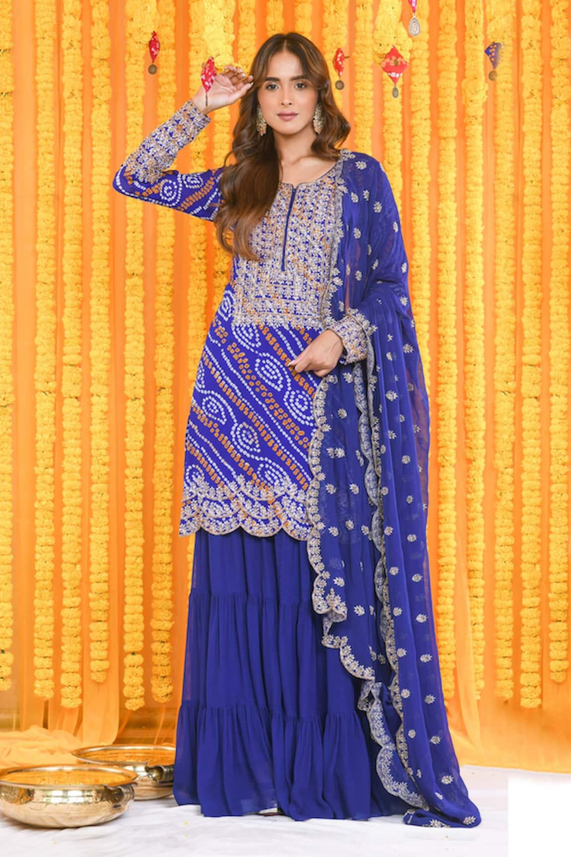 Bharat Adiani Zardosi Embroidered Kurta Sharara Set