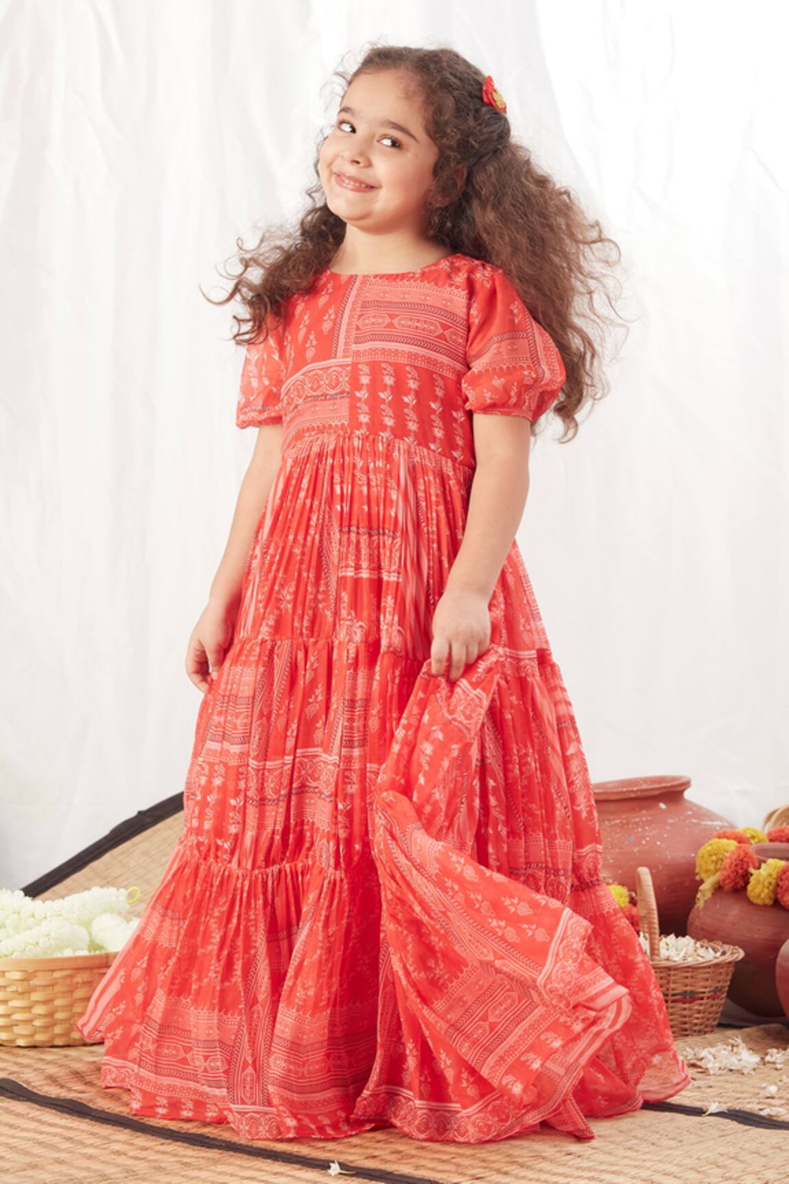 Vivedkids Multi Panel Block Print Tiered Dress 