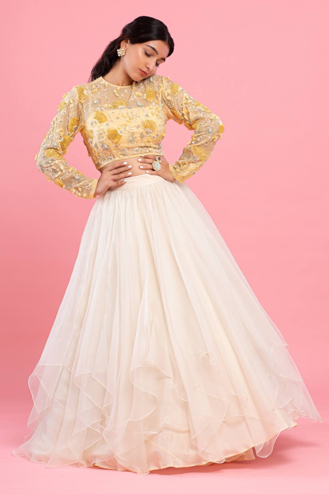 PIRI INDIA Hand Embroidered Crop Top & Lehenga Set 