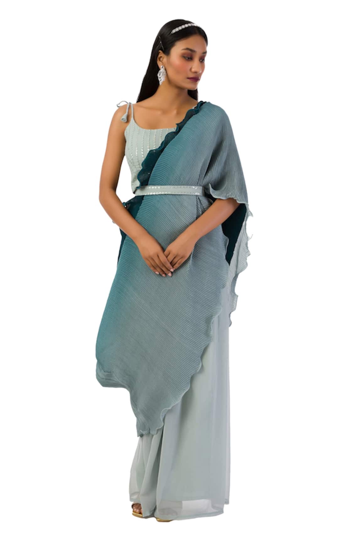 Meghna shah Palazzo Saree With Embroidered Blouse