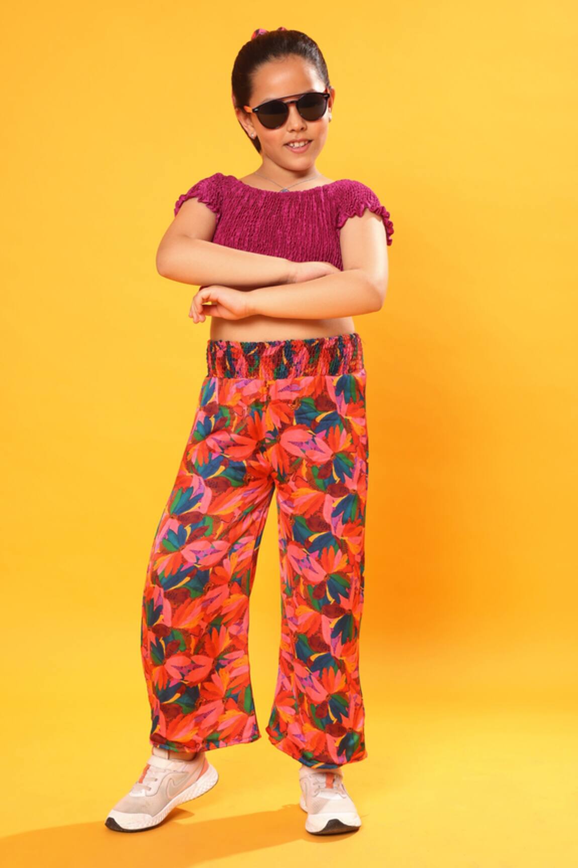 Littlecheer Crop Top & Floral Print Pant Set