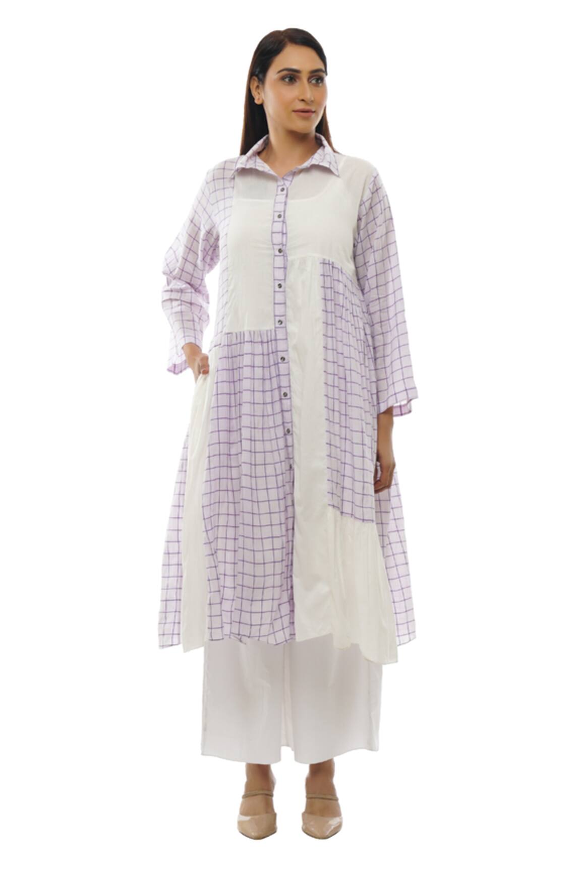 Khat Checkered Pattern Cotton Dress & Pant Set