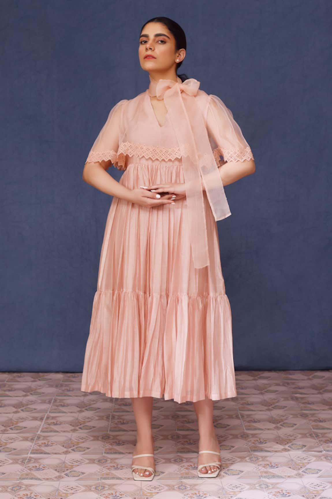 Chokhi Chorri Cutwork Organza Yoke Dress 