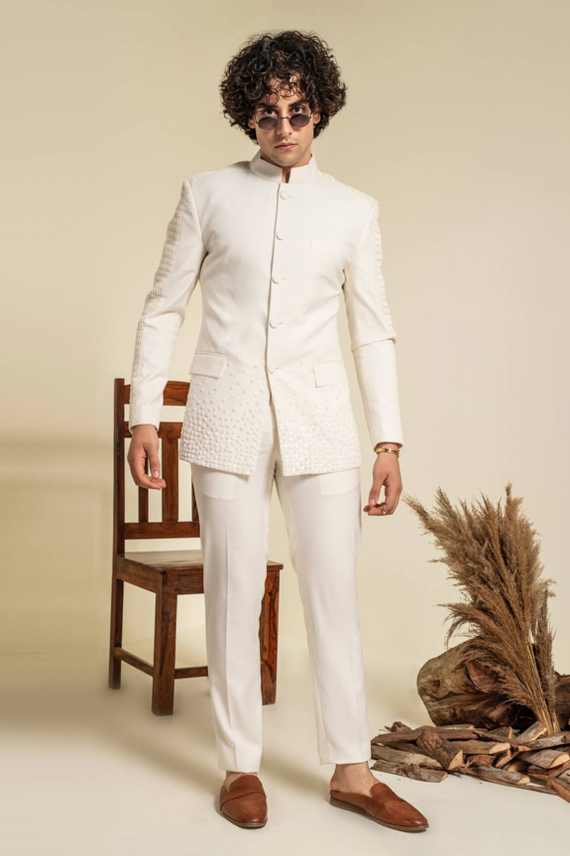 Abkasa Aleppo Geometric Embroidered Bandhgala & Trouser Set