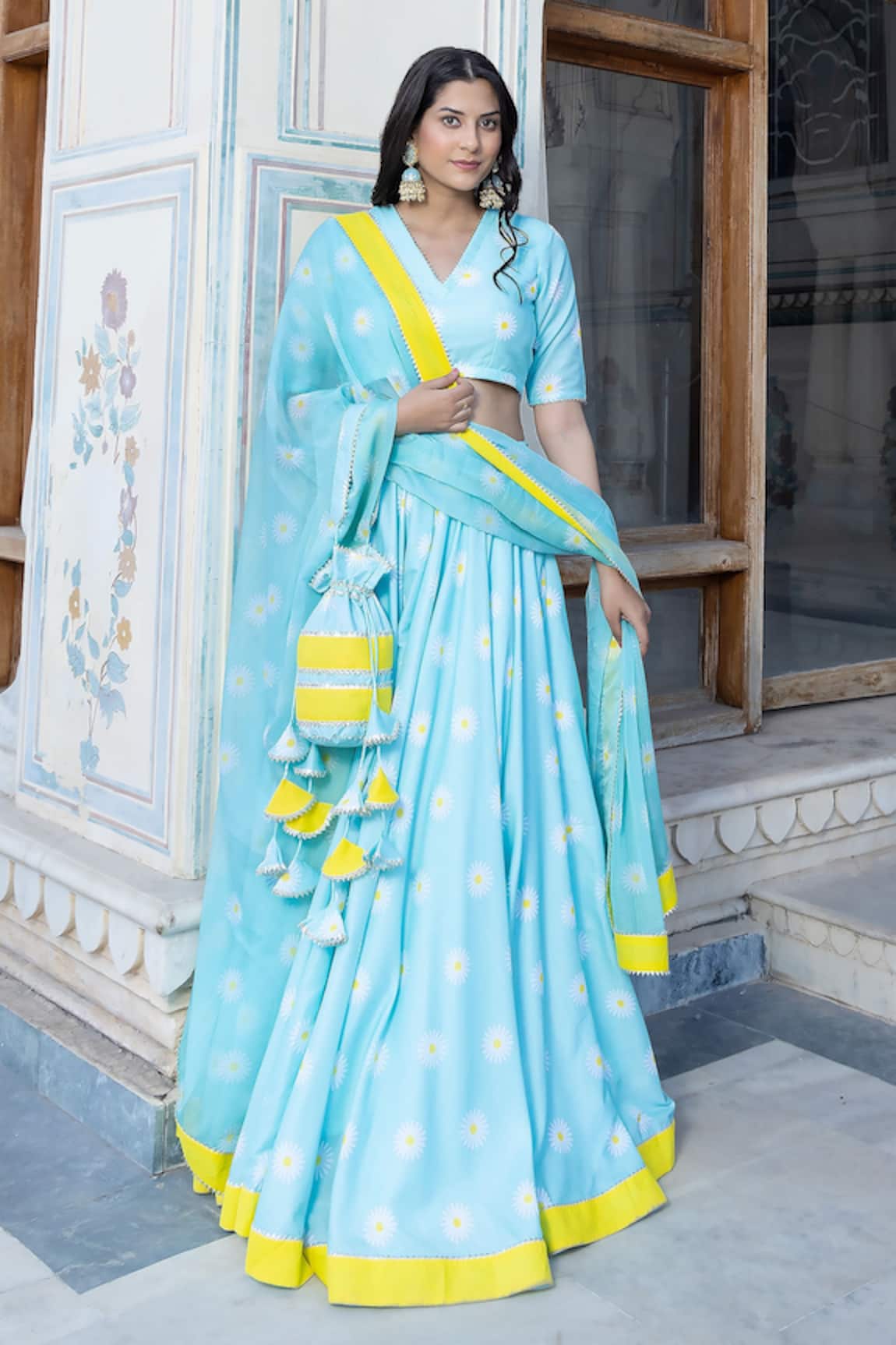 Pomcha Jaipur Daylilly Floral Print Blouse Lehenga Set