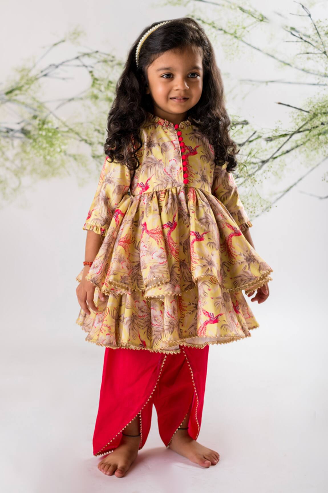 Lil Angels Bird of Paradise Peplum Top & Dhoti Pant Set