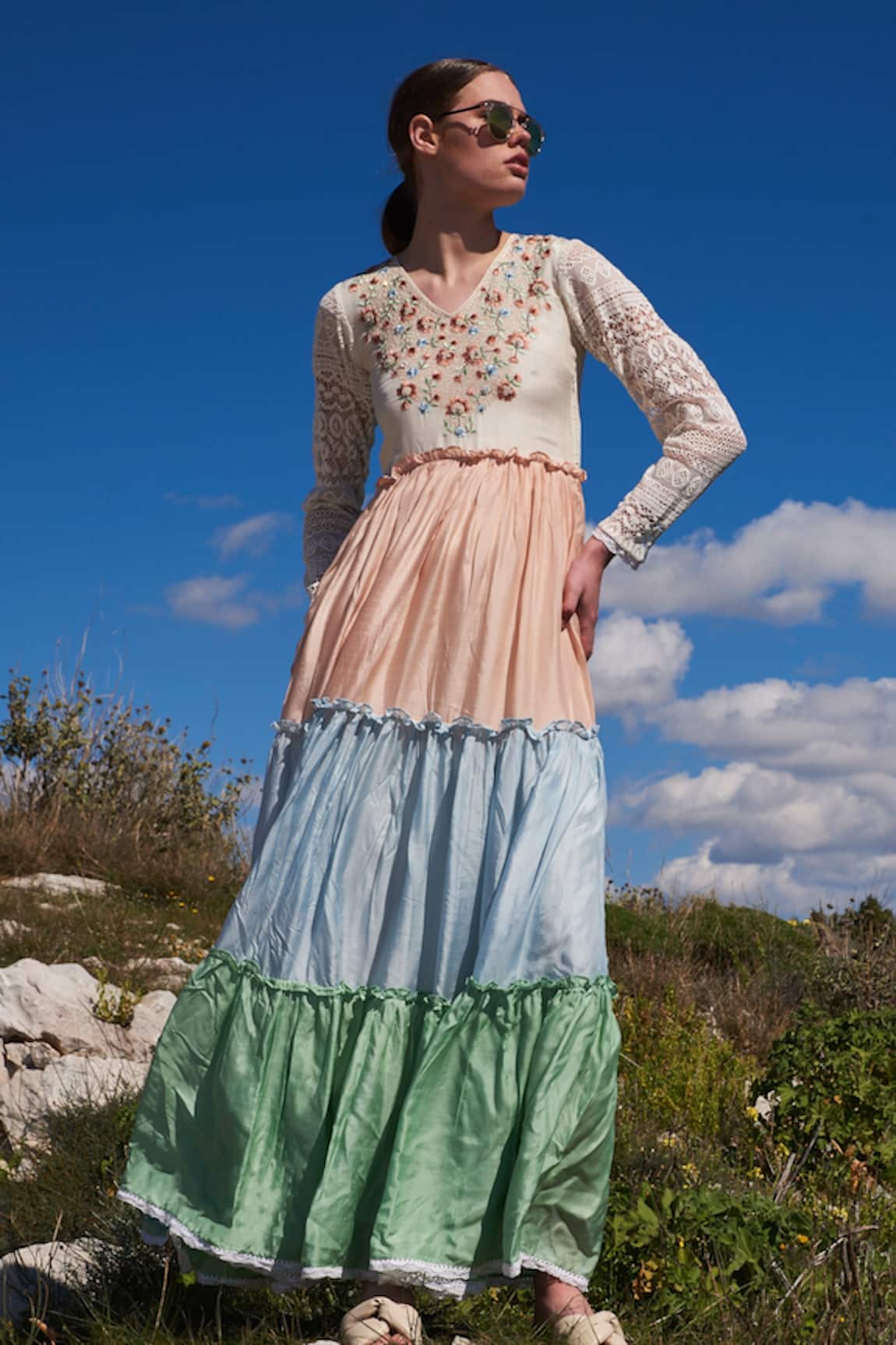 Shruti Sancheti Color Blocked & Tiered Maxi Dress