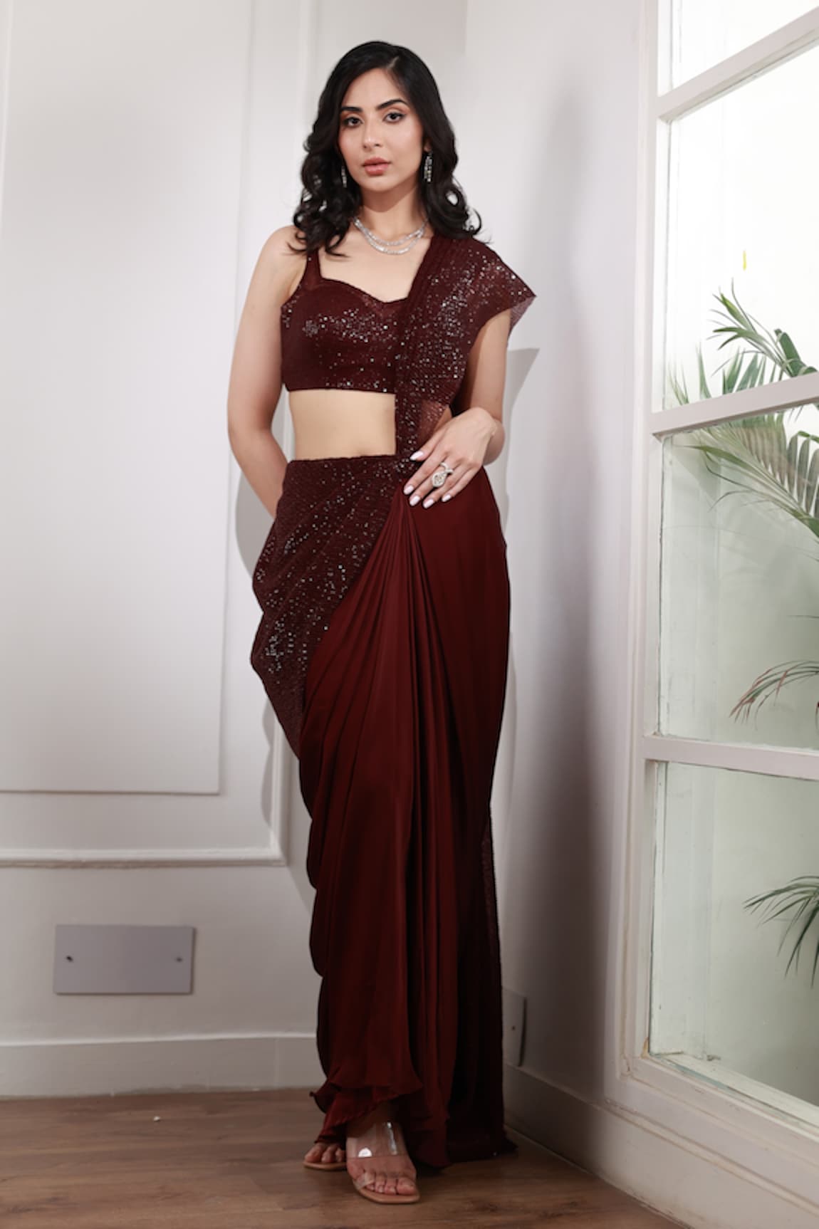 Megha & Jigar Sequin Work Draped Saree With Blouse