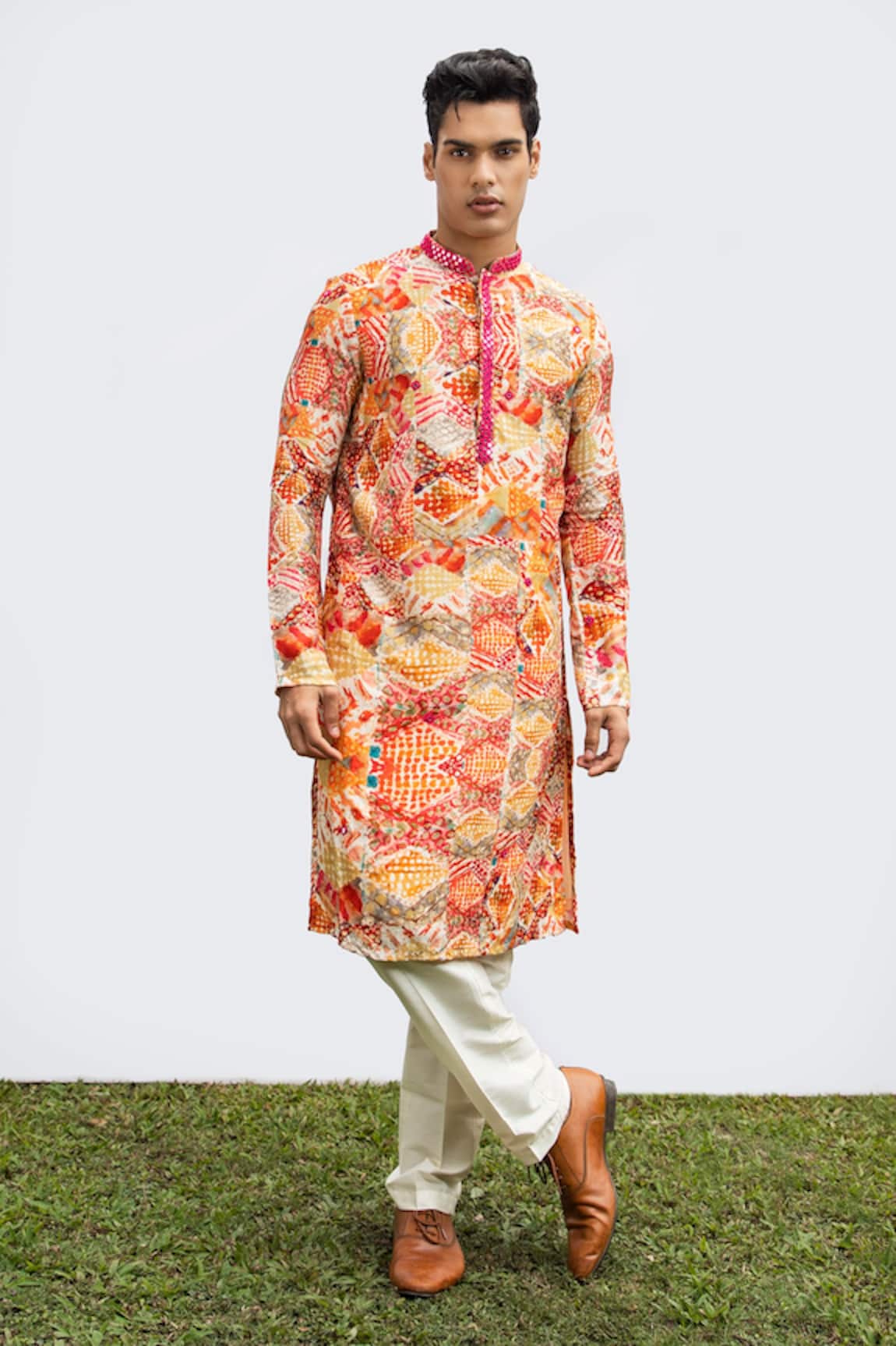 Kaka Calcutta Diamond Print Kurta & Pyjama Pant Set 
