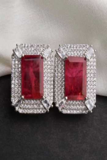 Mozaati Geometric Stone Embellished Stud Earrings 