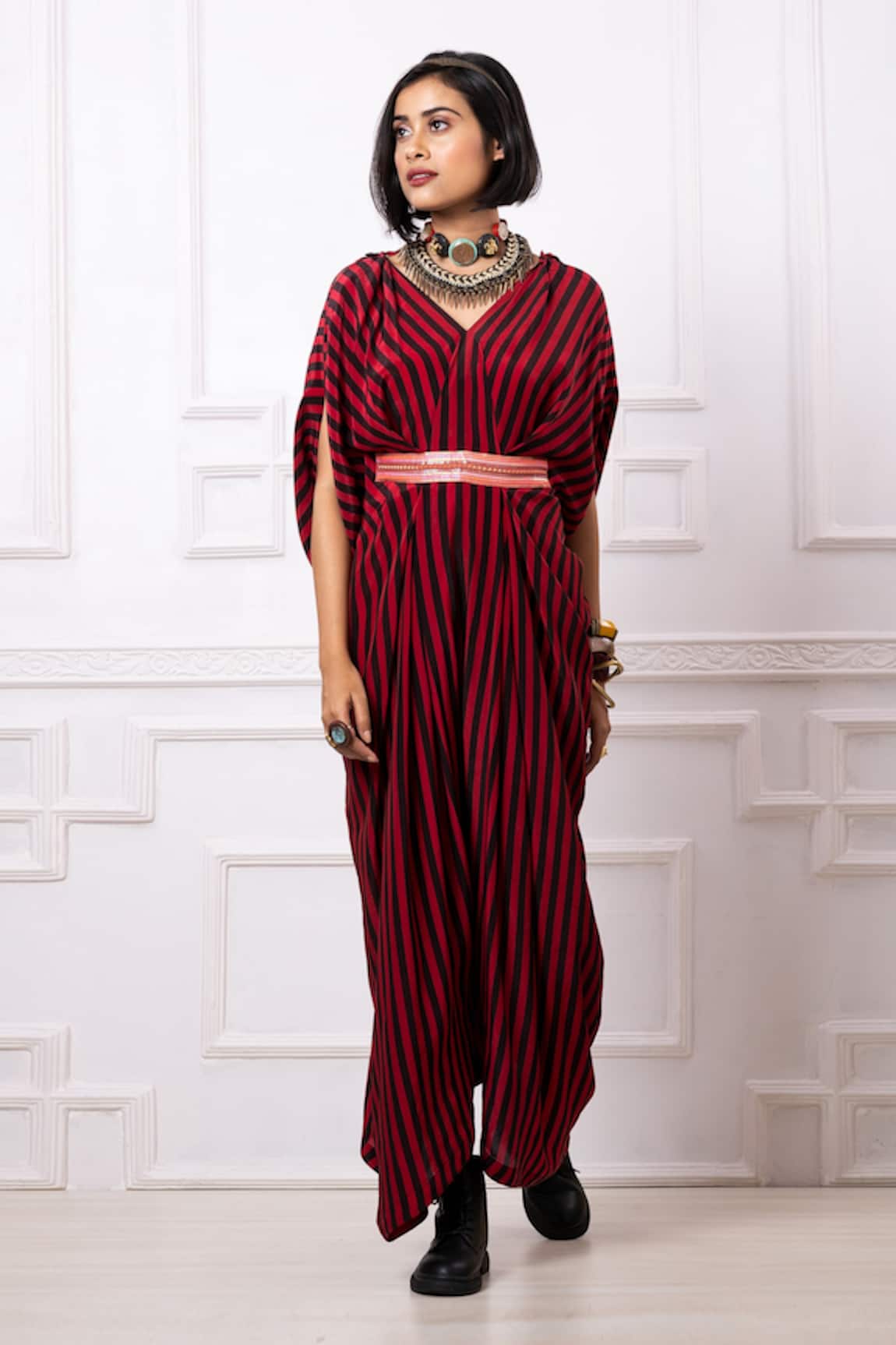 Megha Garg Stripe Print Drape Kaftan Jumpsuit