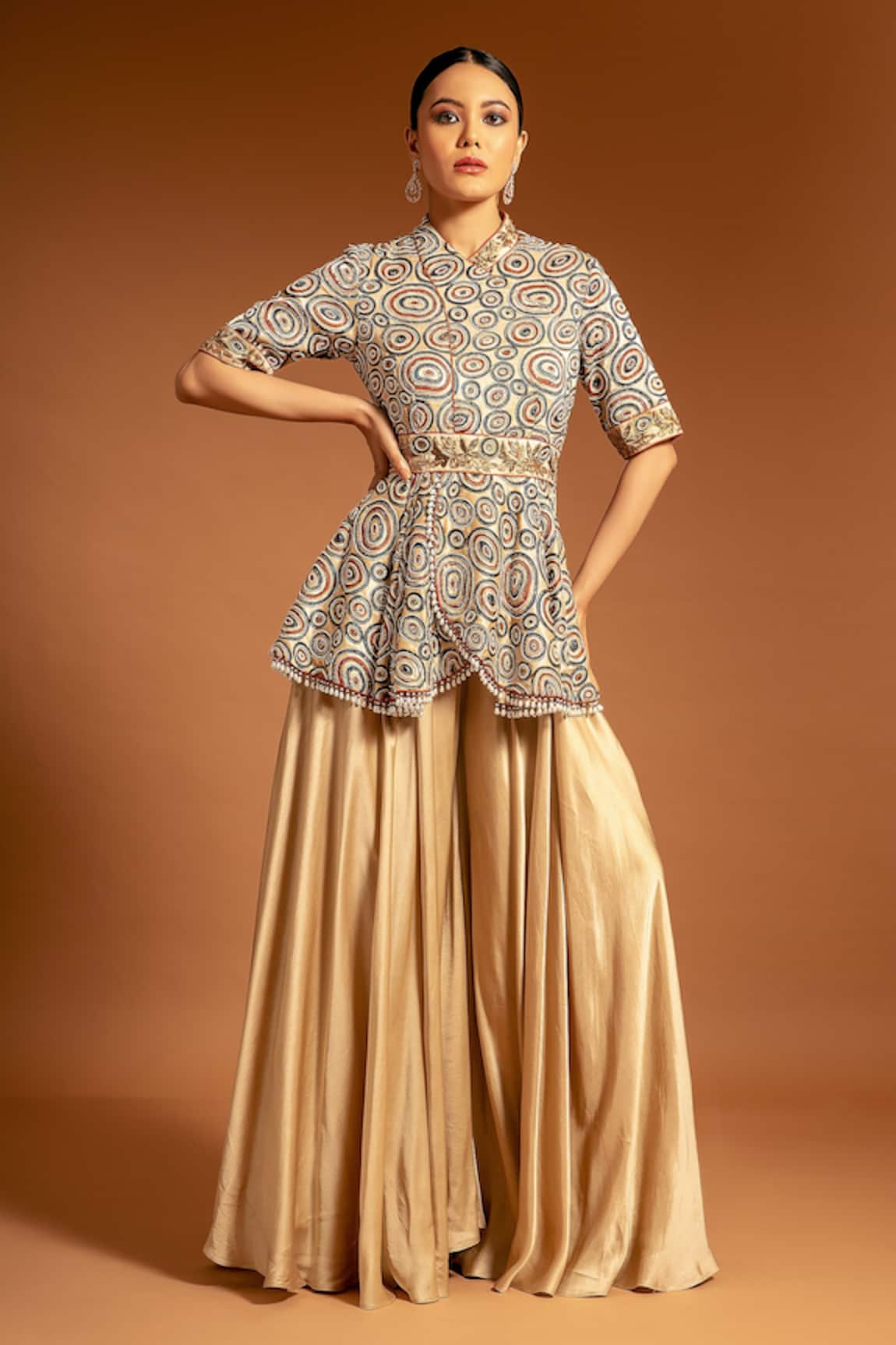 Sejal Kamdar Ajrak Embellished Peplum Jumpsuit