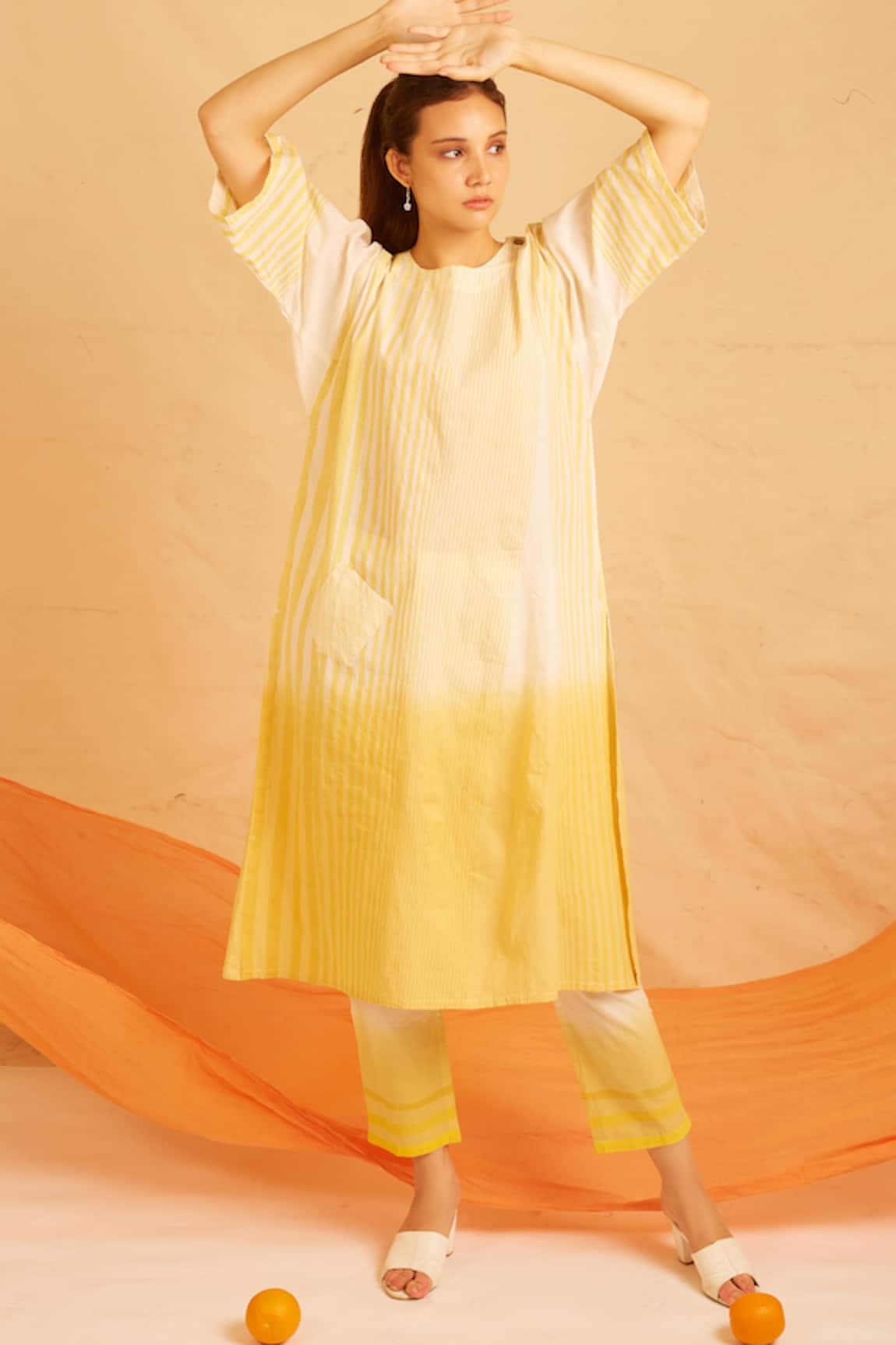 Banana Labs White & Yellow Ombre Cotton Kurta Set