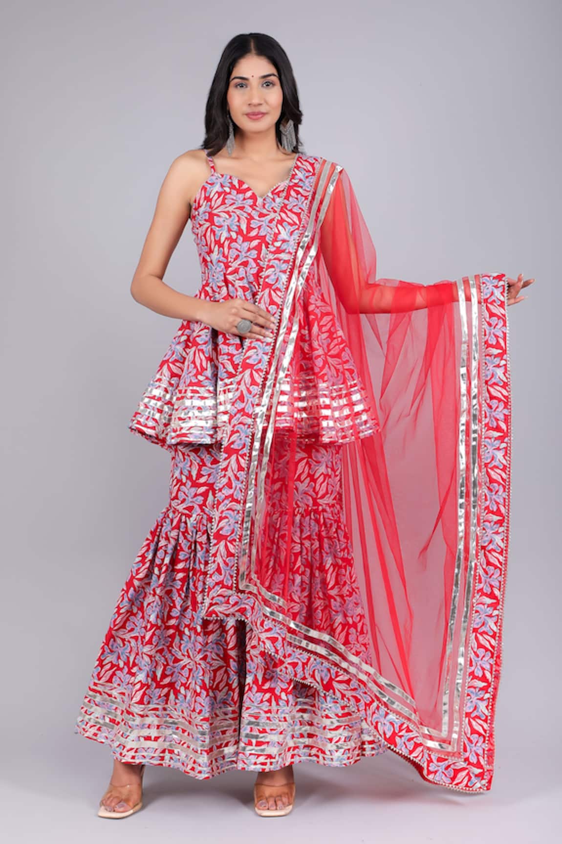 POMCHA JAIPUR Floret Print Anarkali Sharara Set