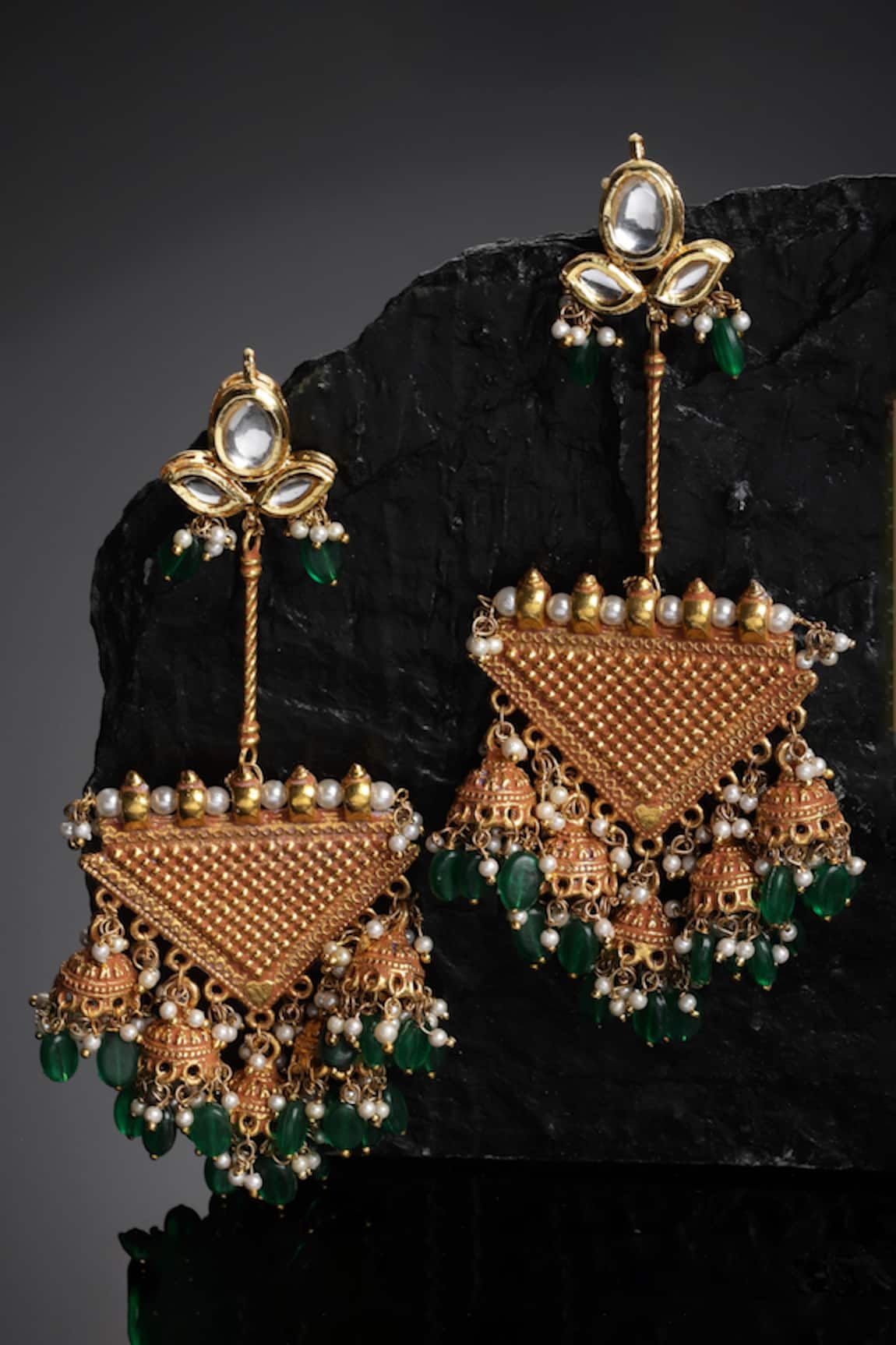 Dugran By Dugristyle Kundan Embellished Triangular Drop Earrings 
