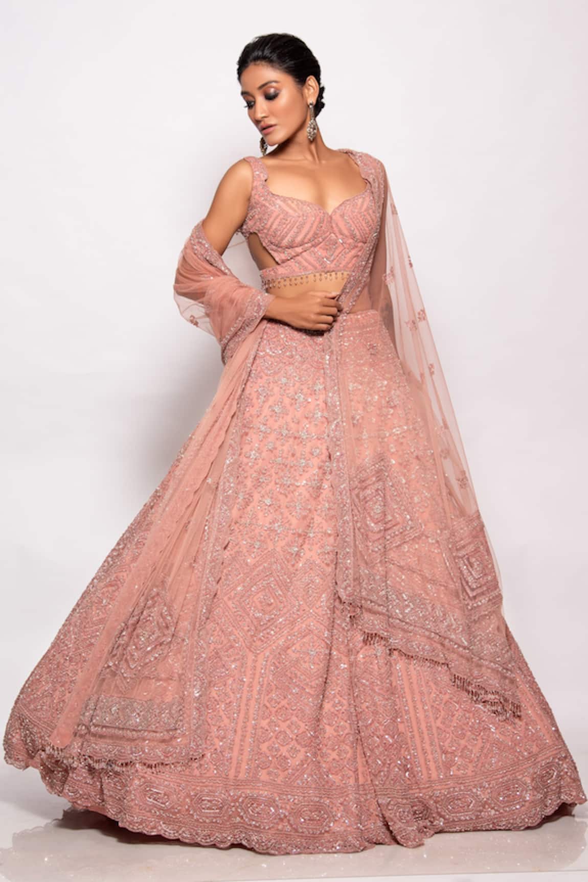 Pallavi Poddar Alpha Glass Bead Embroidered Bridal Lehenga Set 