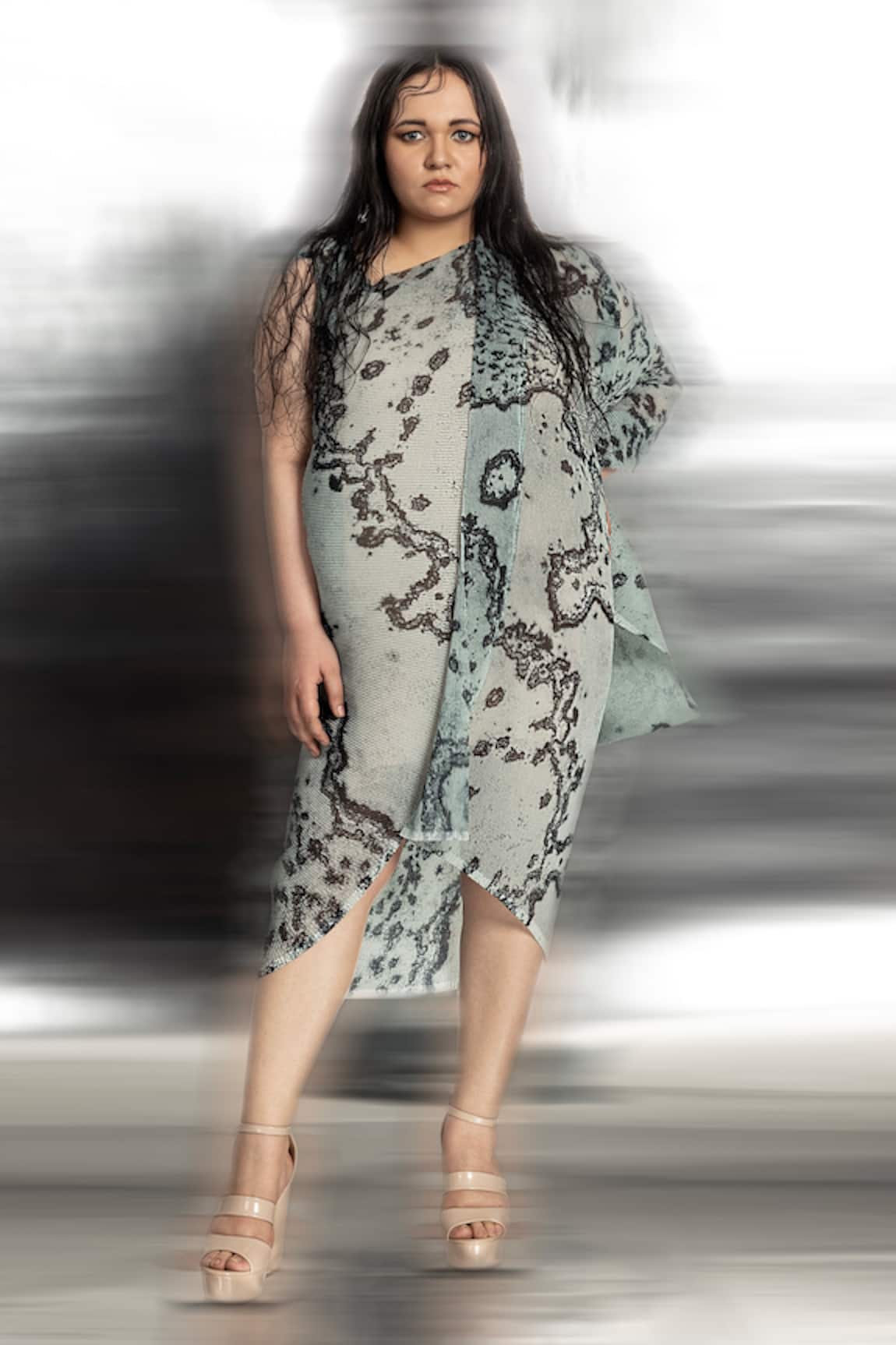 Abhishek Sharma Overlap Reef Print Draped Dress 