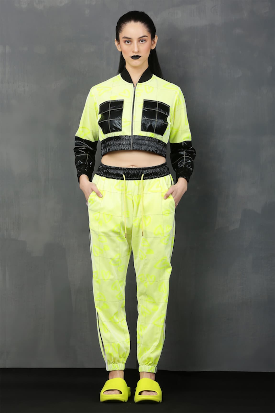 I am Trouble by KC Neon Heart Print Pant Set