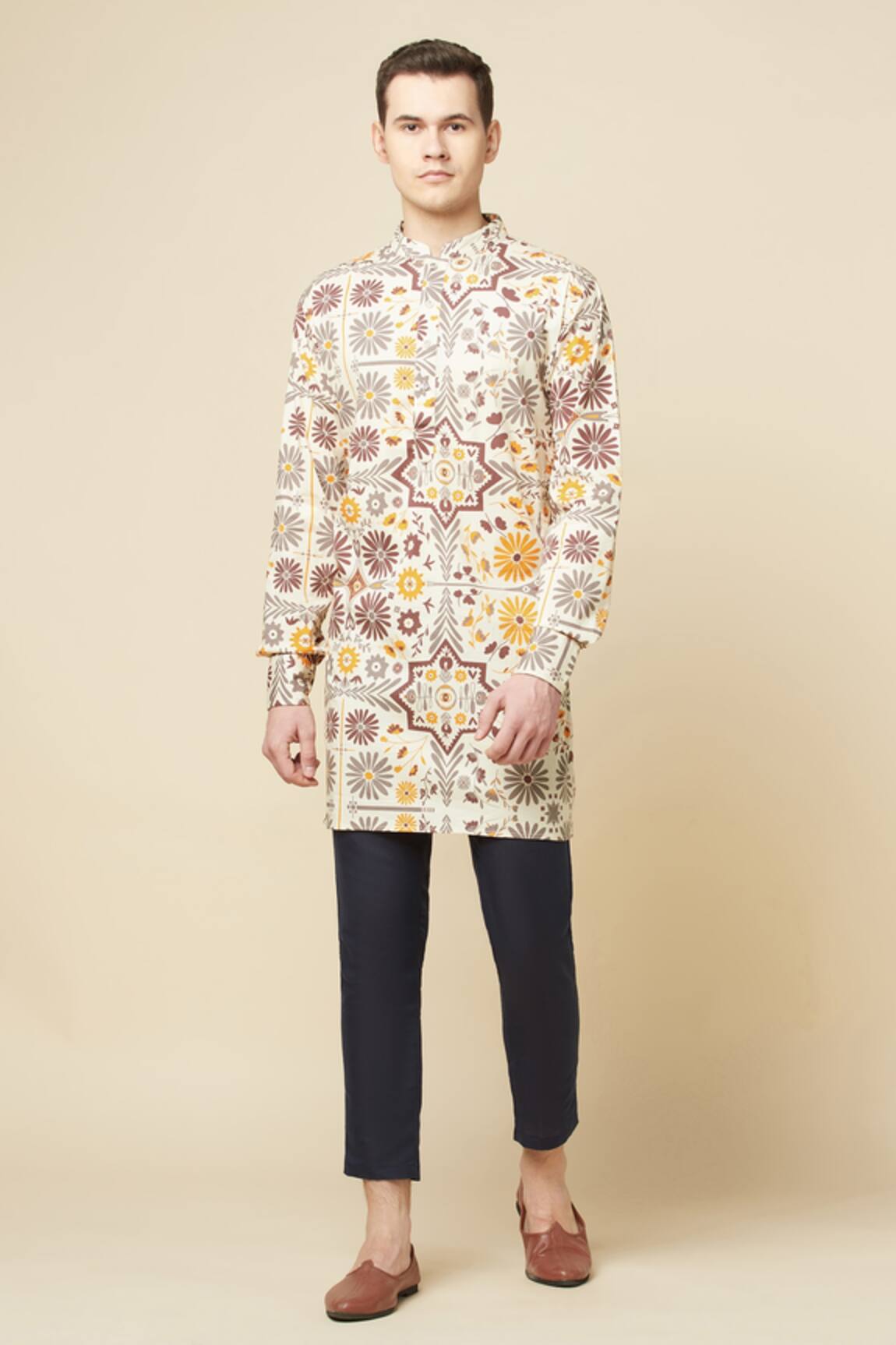 Spring Break Beige Printed Kurta Set