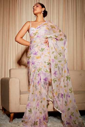 Dohr India Blooming Print Saree With Unstitched Blouse Piece