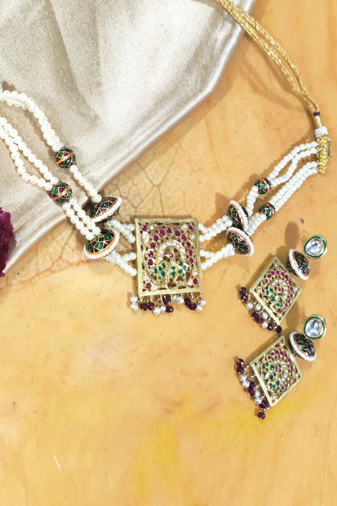 Devanshi Renu Jewels Square Shaped Layered Choker Set