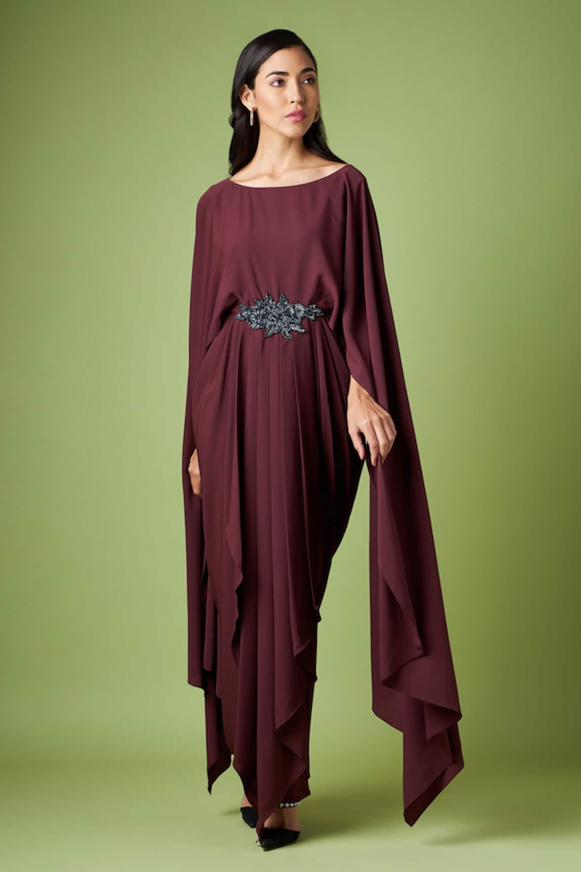 Aakaar Elena Crystal Embellished Draped Gown 