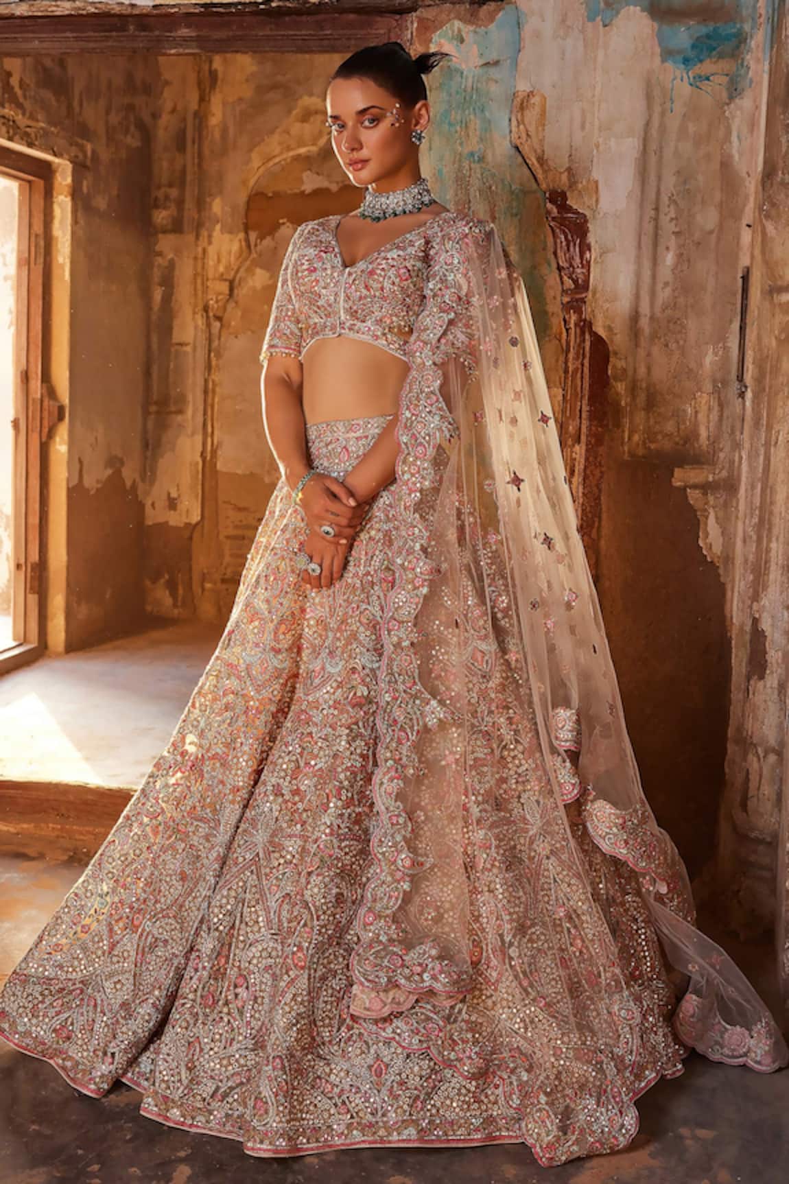Tamanna Punjabi Kapoor Mirror & Resham Cluster Embroidered Bridal Lehenga Set