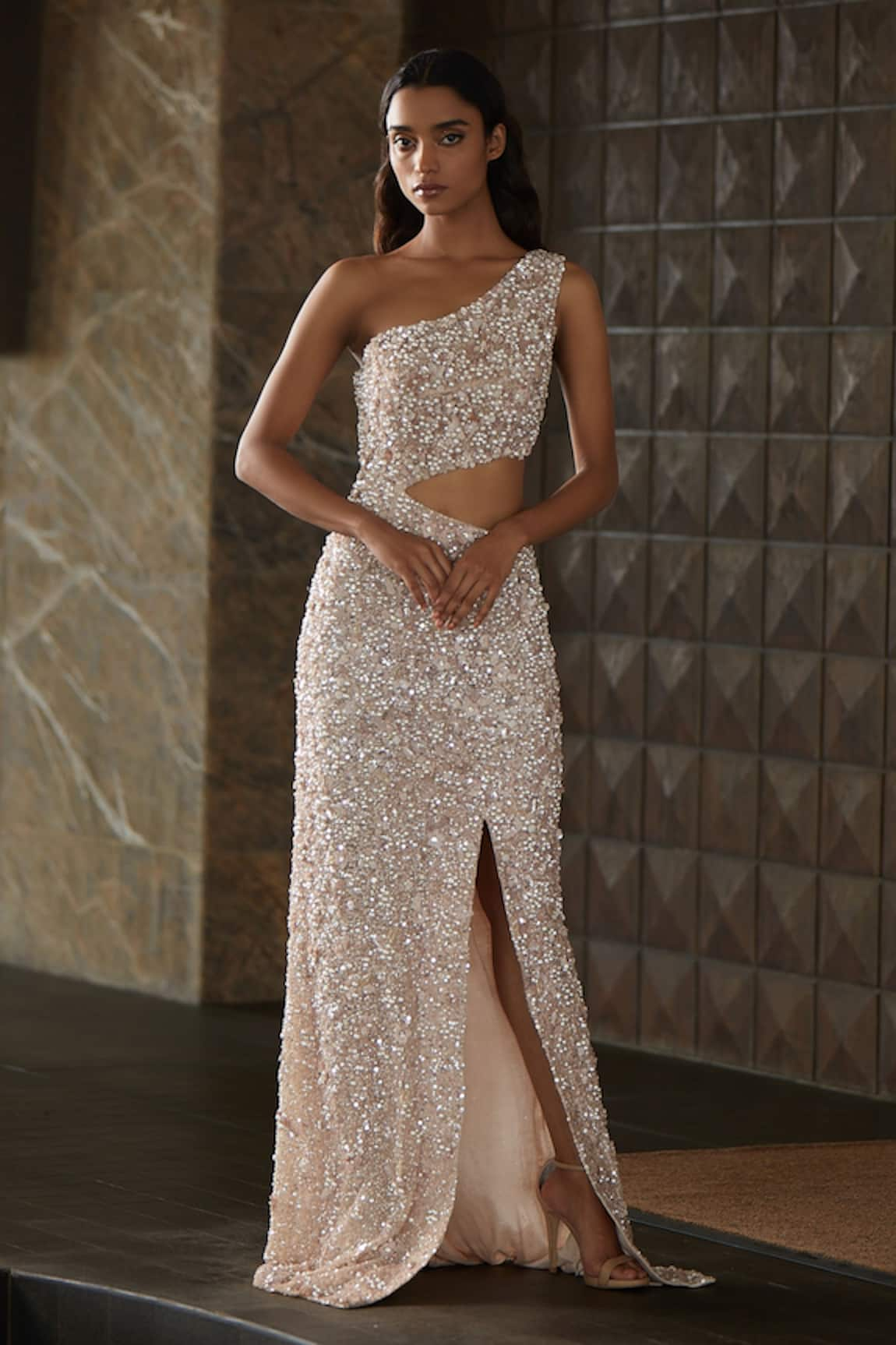 Nadine Dhody Dana Pearl Embroidered Gown