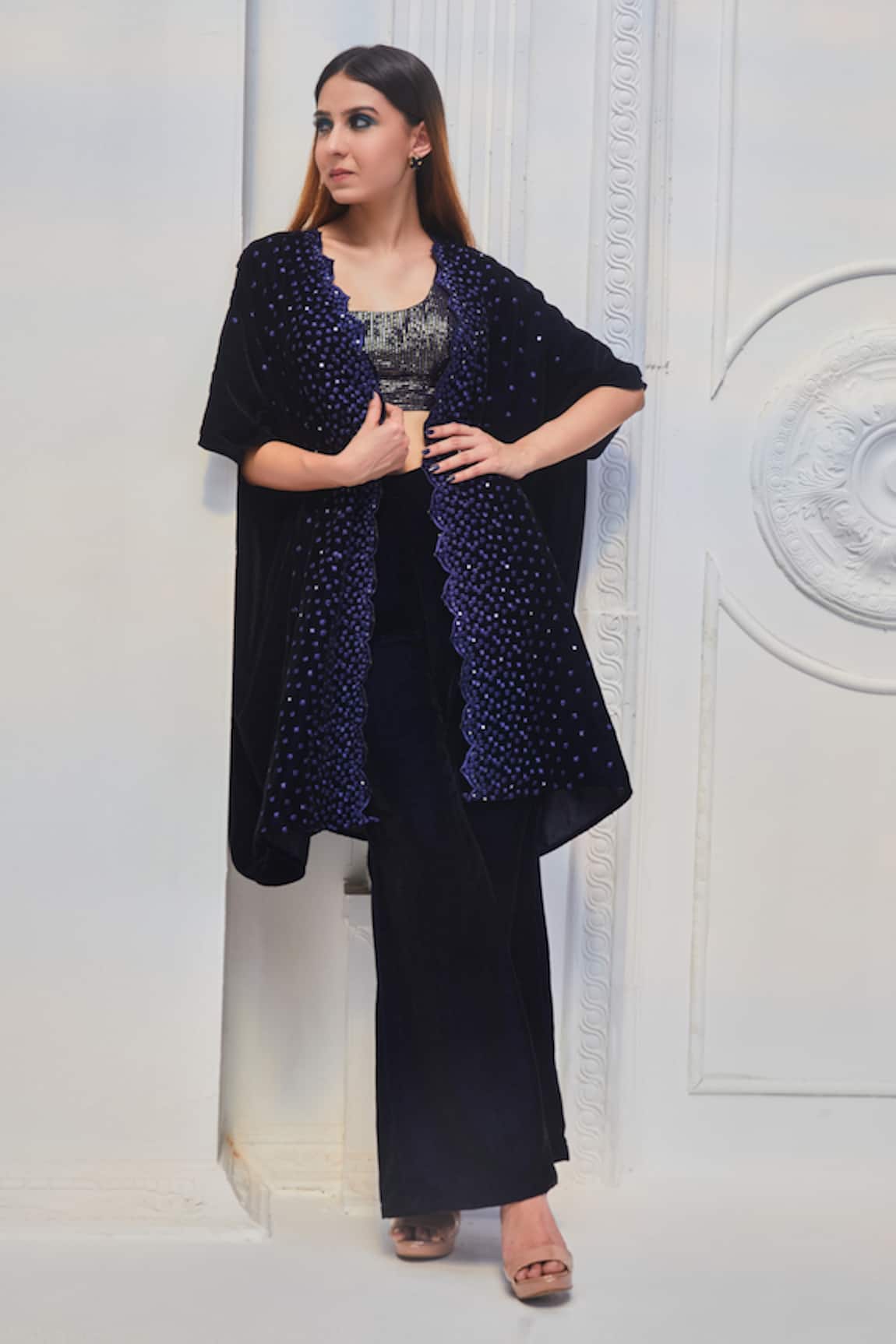 Monk & Mei By Sonia Anand Geometric Velvet Kaftan & Pant Set