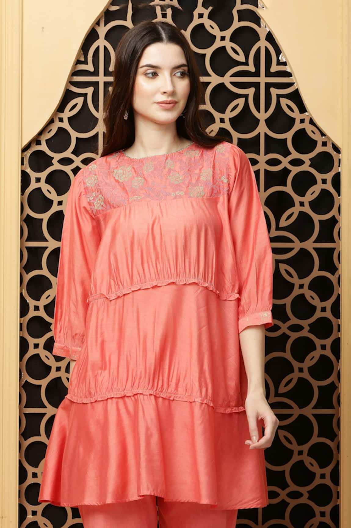 Kefi Collections Amina Embroidered Yoke Tiered Tunic