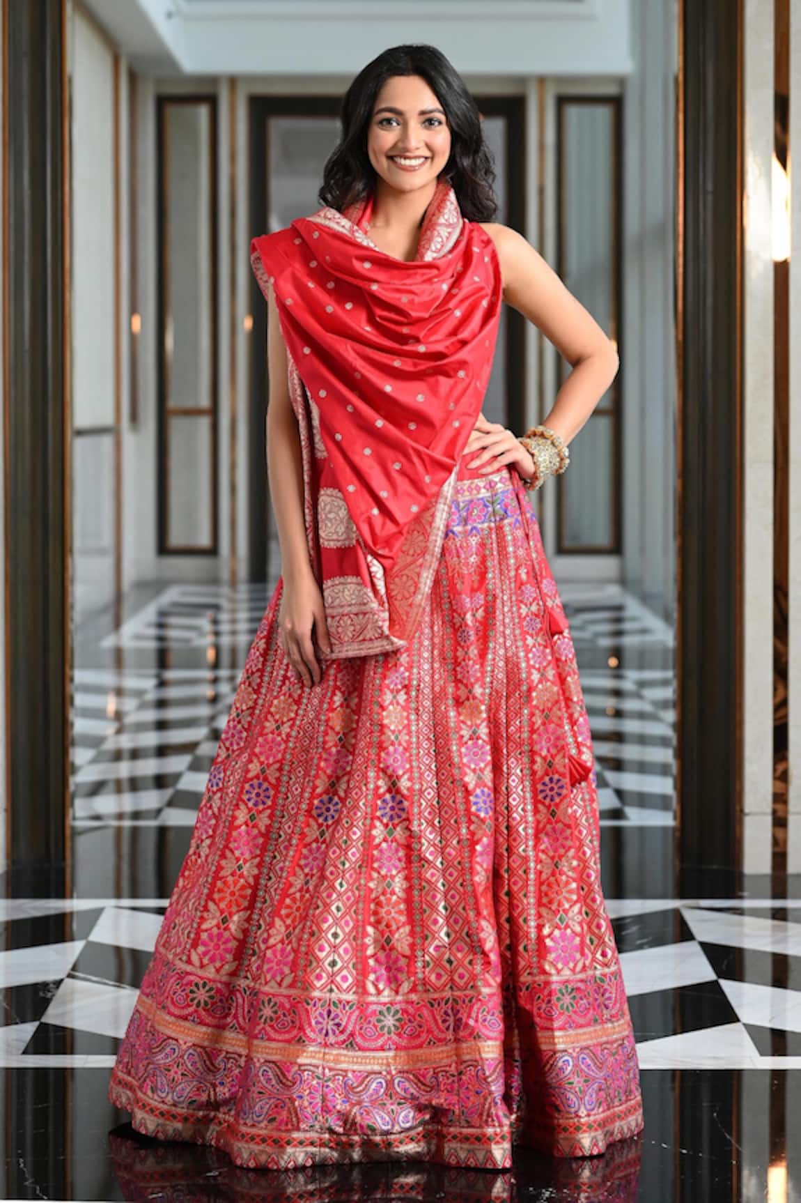 Pinki Sinha Silk Handwoven Lehenga Set With Unstitched Blouse Fabric