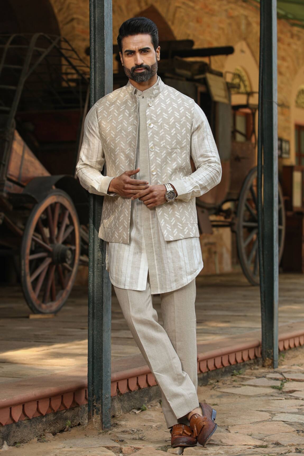 Raw & Rustic by Niti Bothra Striped Linen Short Kurta