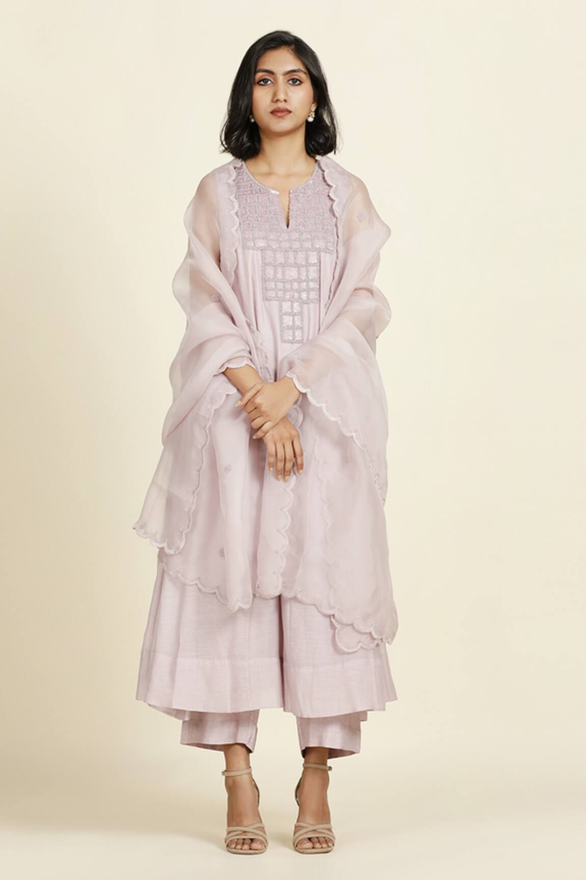 Oshi By Shikha Chanderi Neckline Embroidered Anarkali Set 