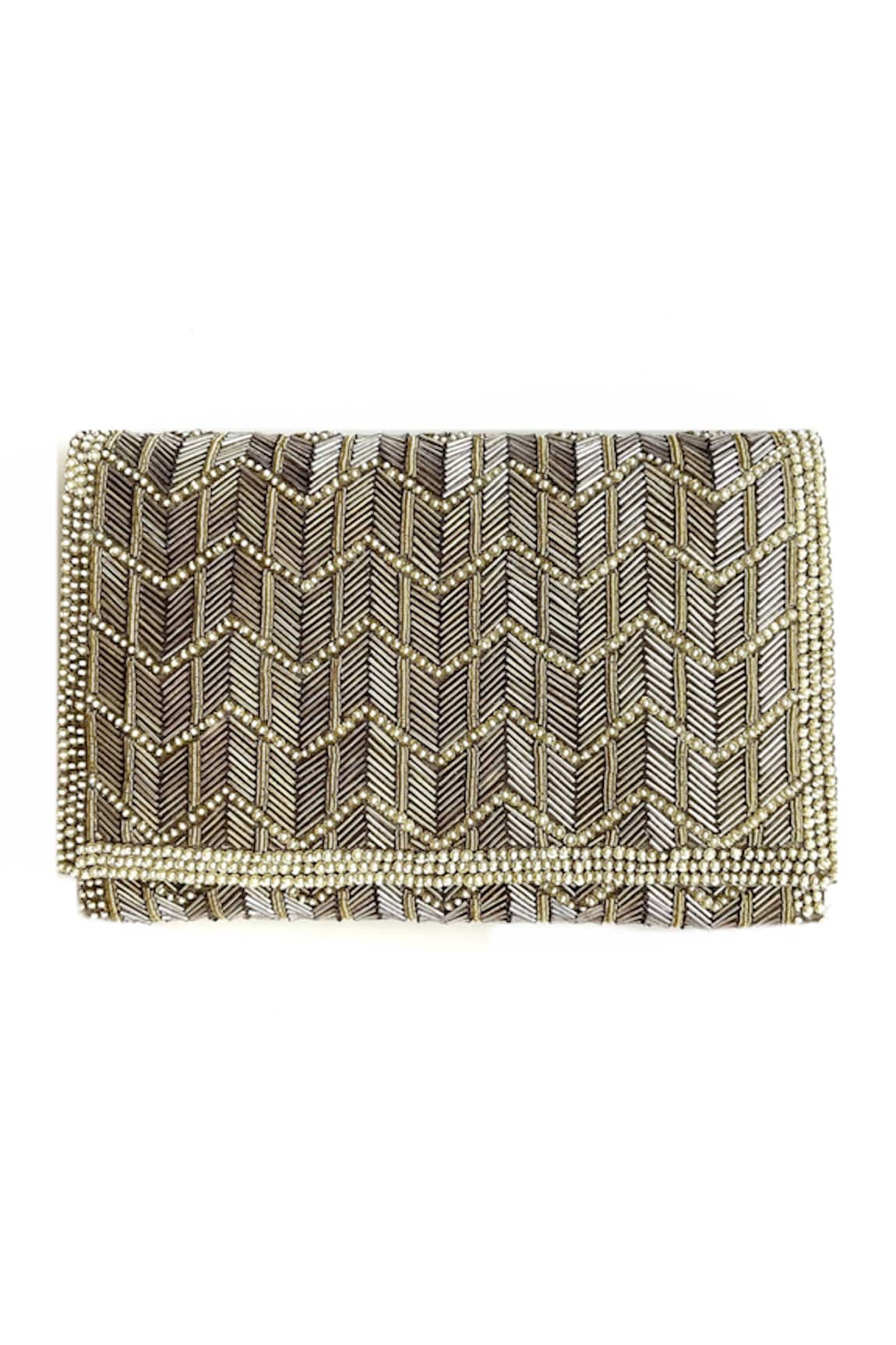 Kokommo Chevron Beaded Hand Embroidered Clutch