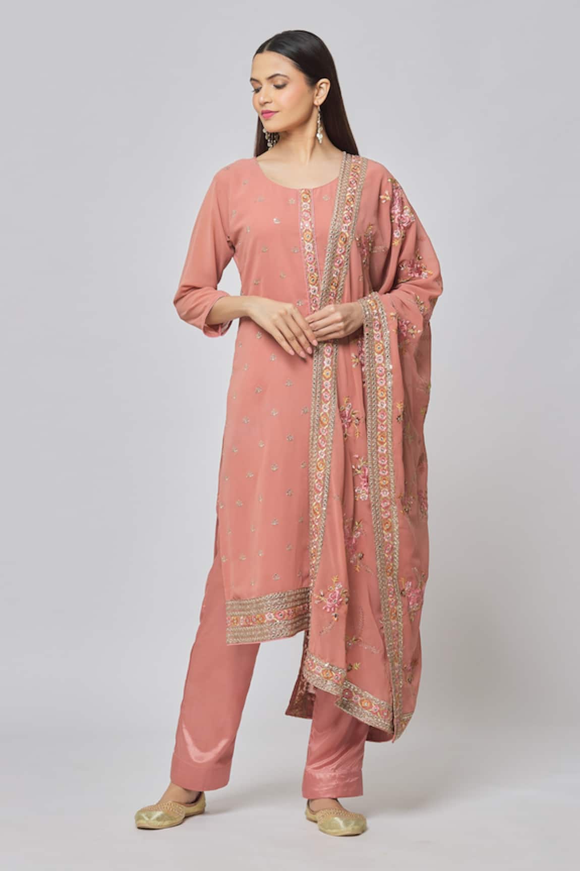 Naintara Bajaj Butti & Flower Embroidered Kurta Salwar Dupatta Set