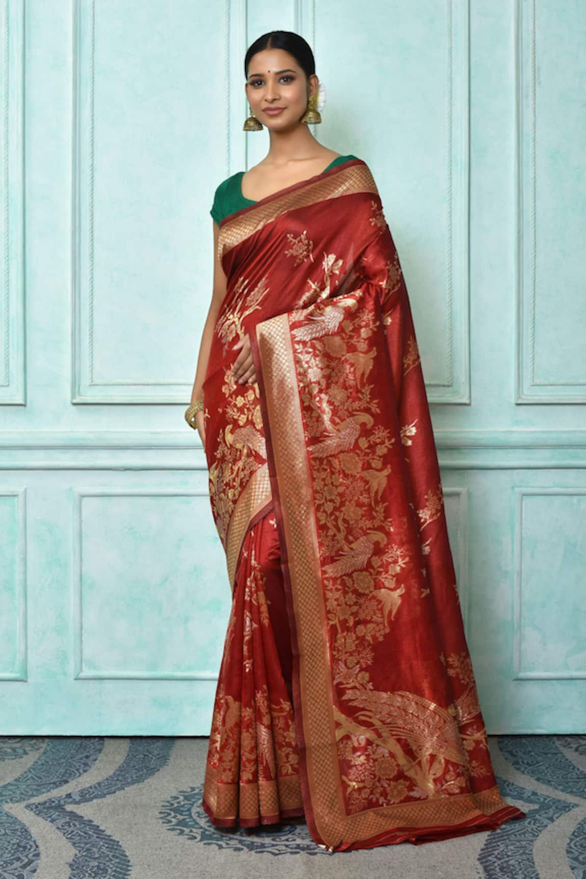 Samyukta Singhania Peacock Pattern Cotton Silk Saree With Running Blouse